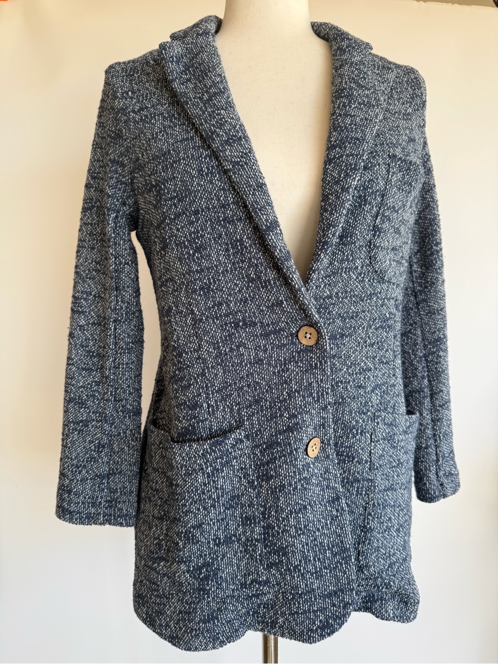 Faherty 3/4 Sleeve Knit Blazer Navy Tweed M
